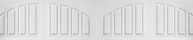 White Vertical Raised Panel garage door section with an arched top design.
